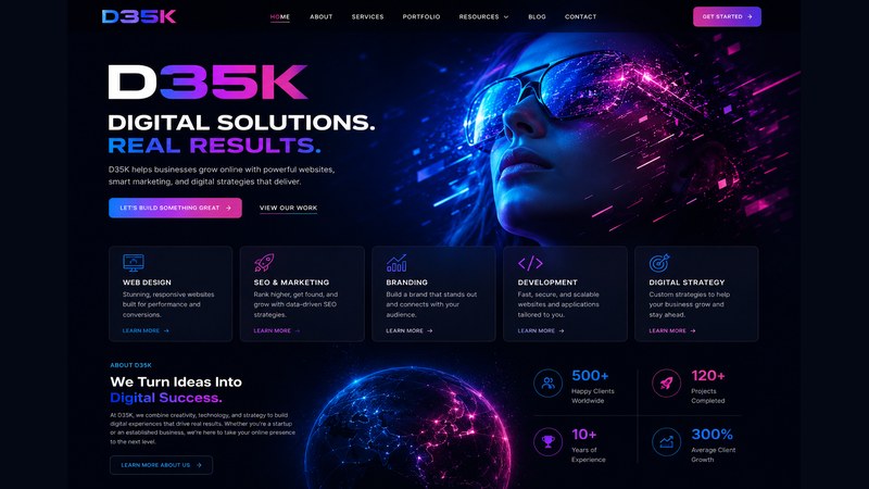 D35K futuristic website concept graphic